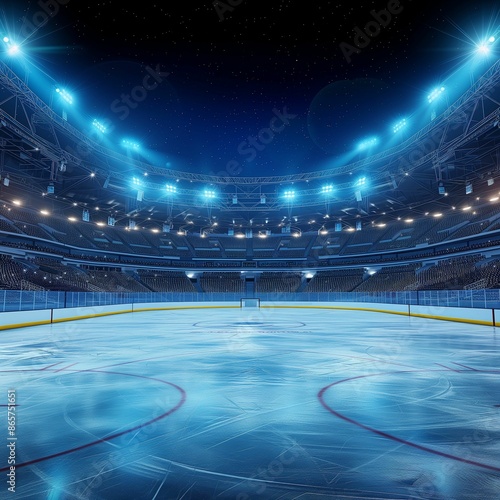 Empty Hockey Arena Under Night Lights