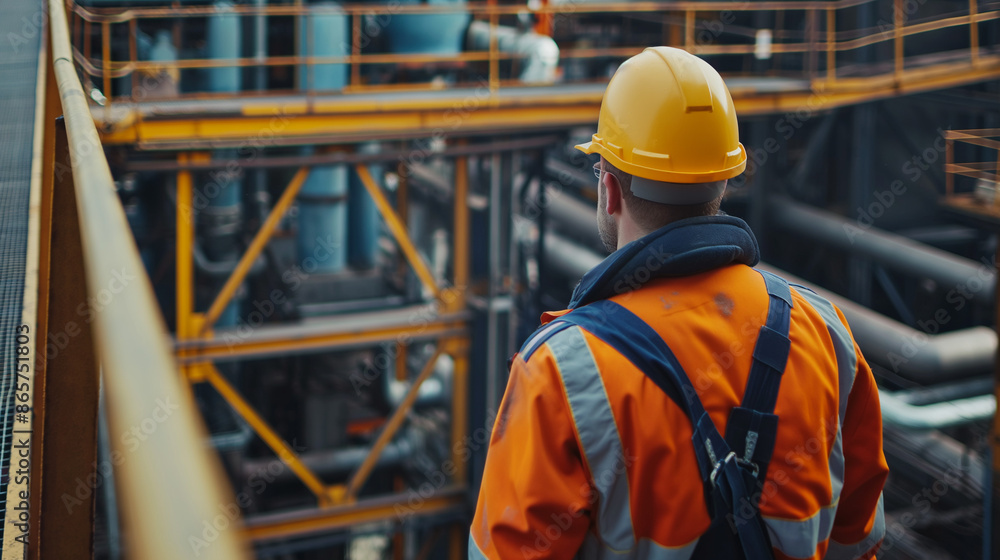 Engineer Technician Watching Team of Workers on High Steel Platform Engineer Technician Watching Team of Workers on High Steel Platform