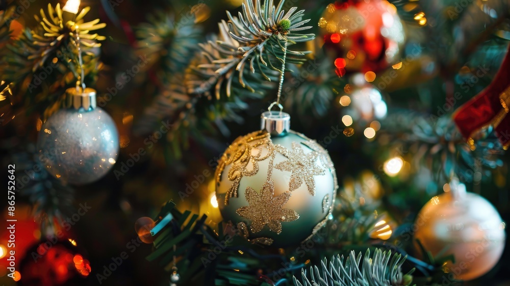 Decorative ornaments on the tree for Christmas Decorative ornaments on the tree for Christmas
