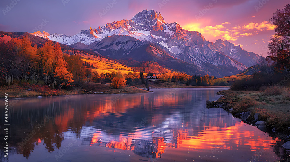 Fototapeta premium Rocky mountain landscape a vibrant sunrise