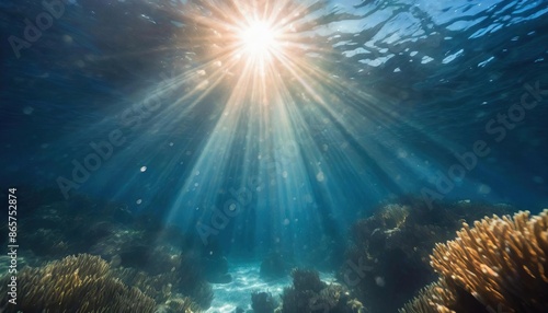 Sunlight Penetrating Ocean Water over Coral Reefs