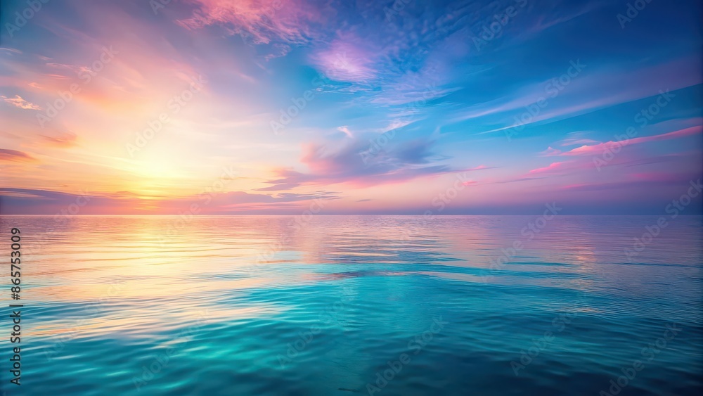 Obraz premium Oceanic pastel background with soft gradients of blue, teal, and pink resembling a tranquil sea at sunset , ocean, marine