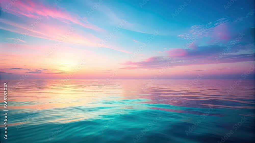 Naklejka premium Oceanic pastel background with soft gradients of blue, teal, and pink resembling a tranquil sea at sunset , ocean, marine