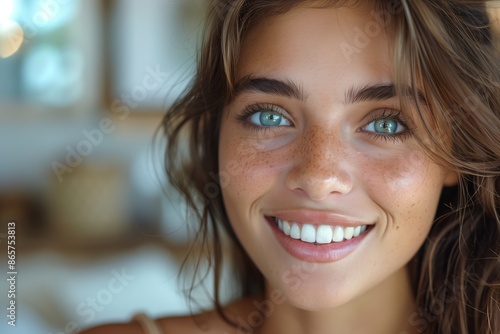 Close-Up Portrait of a Woman With Freckles and a Smile