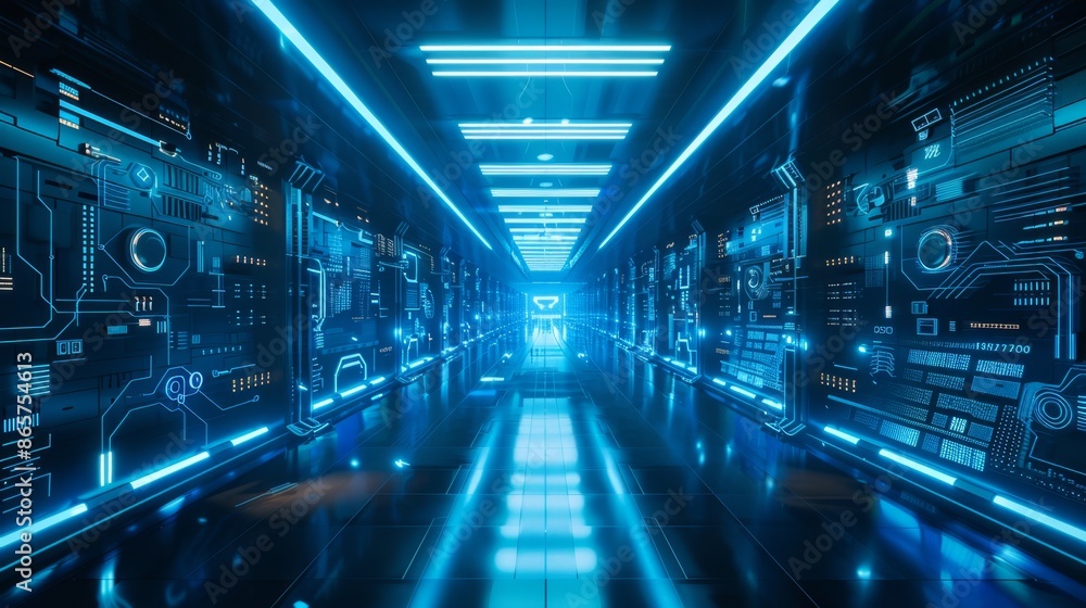 Futuristic High-Tech Hallway - Generative AI Futuristic High-Tech Hallway - Generative AI
