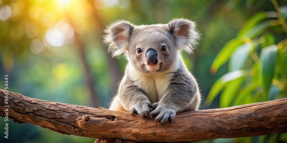 Adorable koala bear cub sitting on a tree branch , cute, furry, Australia, wildlife, eucalyptus, marsupial, young, baby Adorable koala bear cub sitting on a tree branch , cute, furry, Australia, wildlife, eucalyptus, marsupial, young, baby