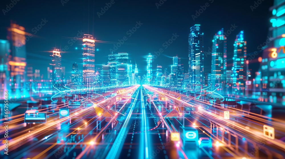 A vibrant urban environment showcasing connected electric vehicles, autonomous driving features, and digital road signs, ultra-realistic, 4K quality A vibrant urban environment showcasing connected electric vehicles, autonomous driving features, and digital road signs, ultra-realistic, 4K quality