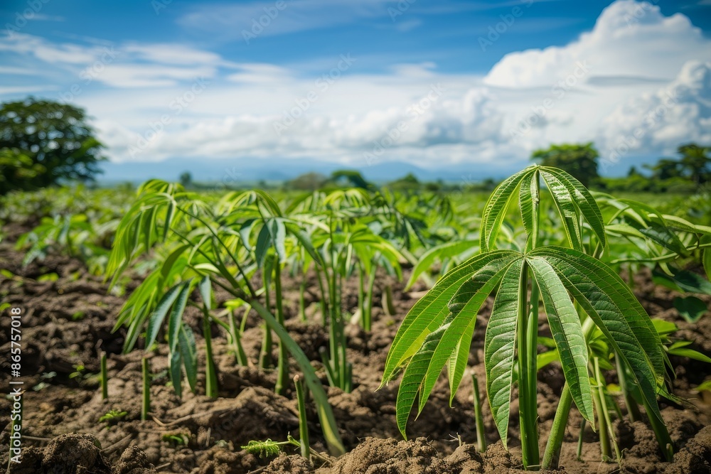 image of cassava growing in field image of cassava growing in field