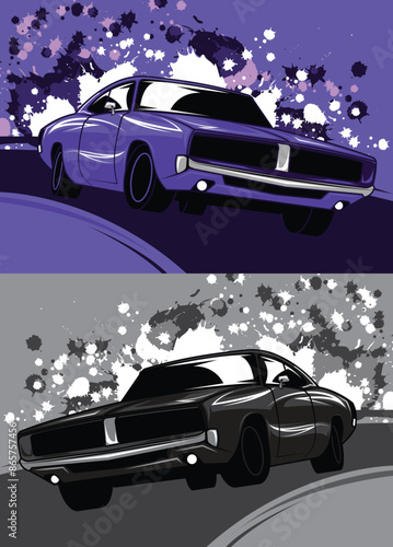 American classic car and abstract background