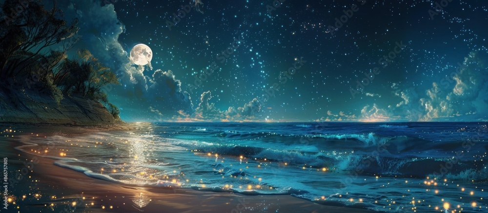 Moonlight Illuminates a Tranquil Beach Moonlight Illuminates a Tranquil Beach
