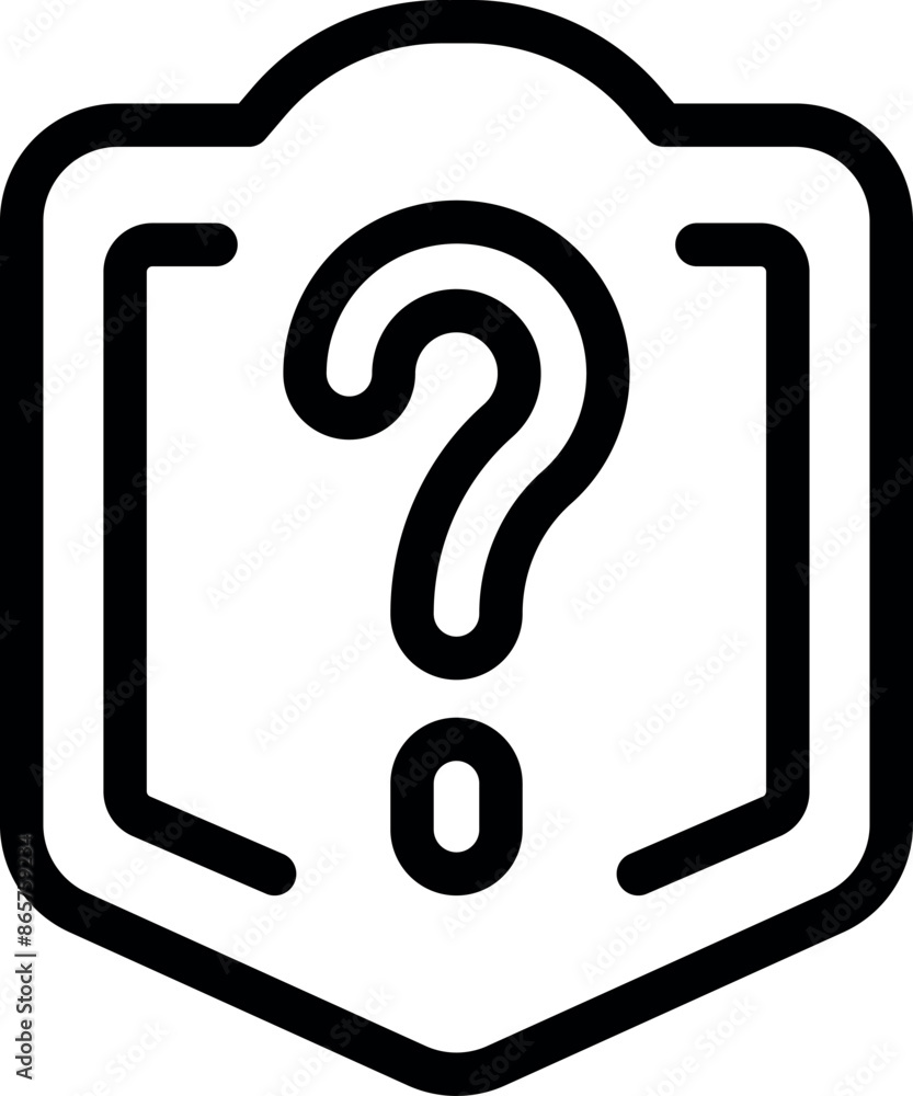 Black outline icon of a question mark placed inside a shield