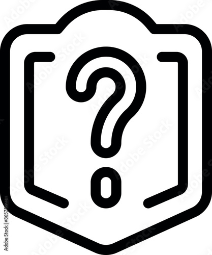 Black outline icon of a question mark placed inside a shield
