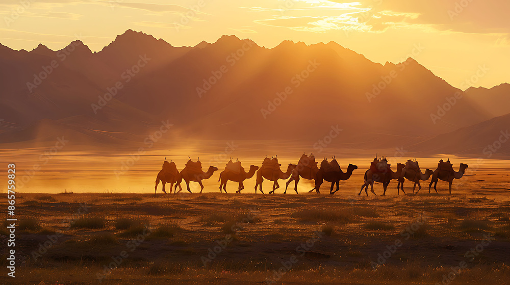 Mesmerizing beauty of Gobi Desert dawn rolling sand dune rugged mountain bathed soft golden light captured Mesmerizing beauty of Gobi Desert dawn rolling sand dune rugged mountain bathed soft golden light captured
