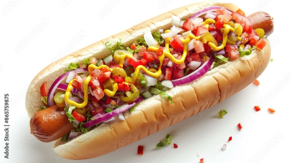 Spicy hot dog from above Spicy hot dog from above