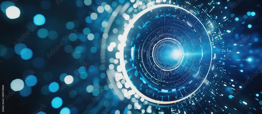 Digital circular button on background of space. Concept of technology and innovation shown through double exposure. Digital circular button on background of space. Concept of technology and innovation shown through double exposure.