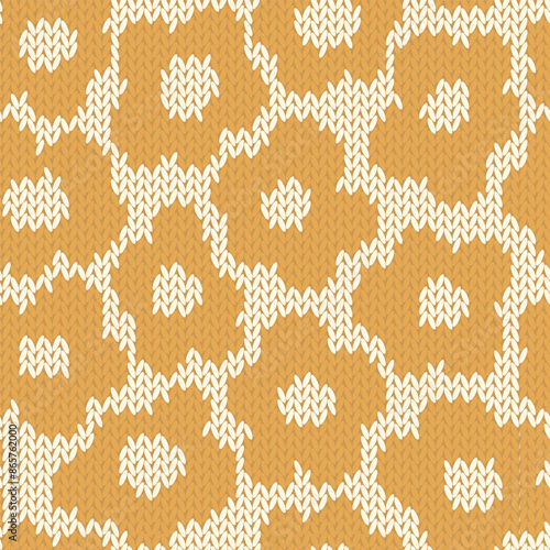 Knitted floral seamless pattern. Fabric imitation vector background. Flat style knit wallpaper with botanical print. Cute design for gift wrap, paper, textile