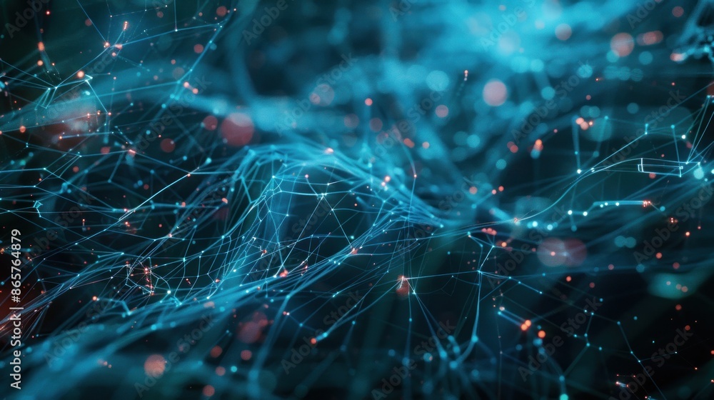 Abstract blue glowing network of lines and dots. Concept of technology, science, internet, data, communication, and innovation. Abstract blue glowing network of lines and dots. Concept of technology, science, internet, data, communication, and innovation.