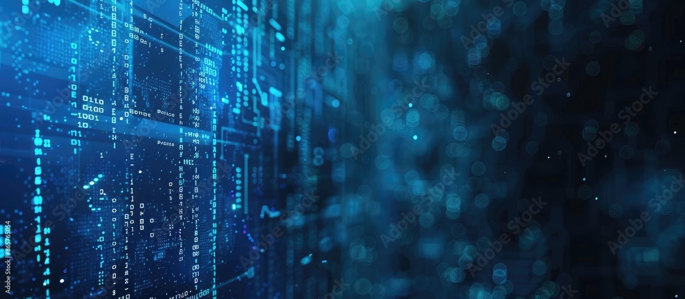 Dark and blue digital backdrop with large-scale digital code, DNA Biology data exchange and communication. Advanced technology concept. Dark and blue digital backdrop with large-scale digital code, DNA Biology data exchange and communication. Advanced technology concept.