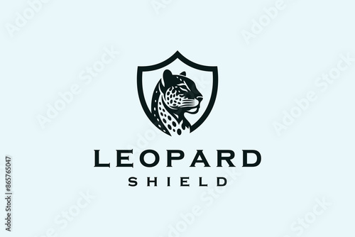 concept logo design leopard shield silhouette premium vector template