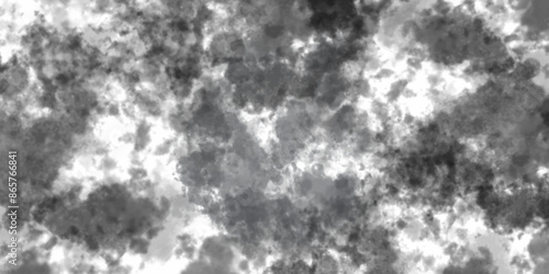 Abstract watercolor depiction unveils a serene gray and white sky adorned with billowy white clouds, Background of cracks, scuffs, chips, stains, ink spots, lines. Dark design background surface.