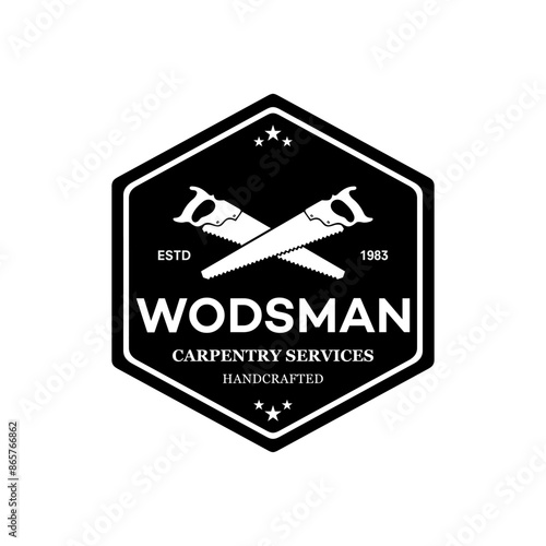 Wood saw logo vector design carpenter tool silhouette woodcutter wood craftsman carpentry company logo
