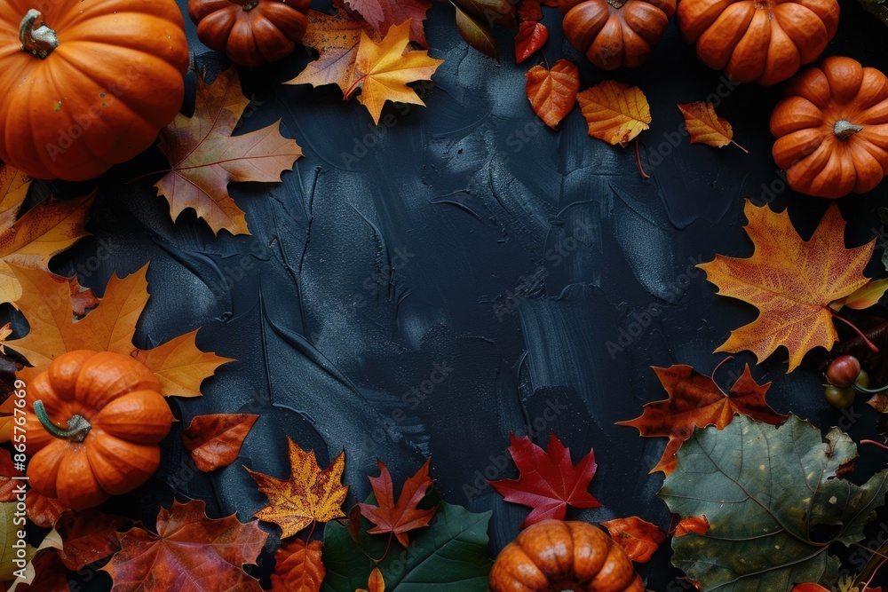 autumn autumnal black isolated background with colorful leaves and pumpkins autumn autumnal black isolated background with colorful leaves and pumpkins