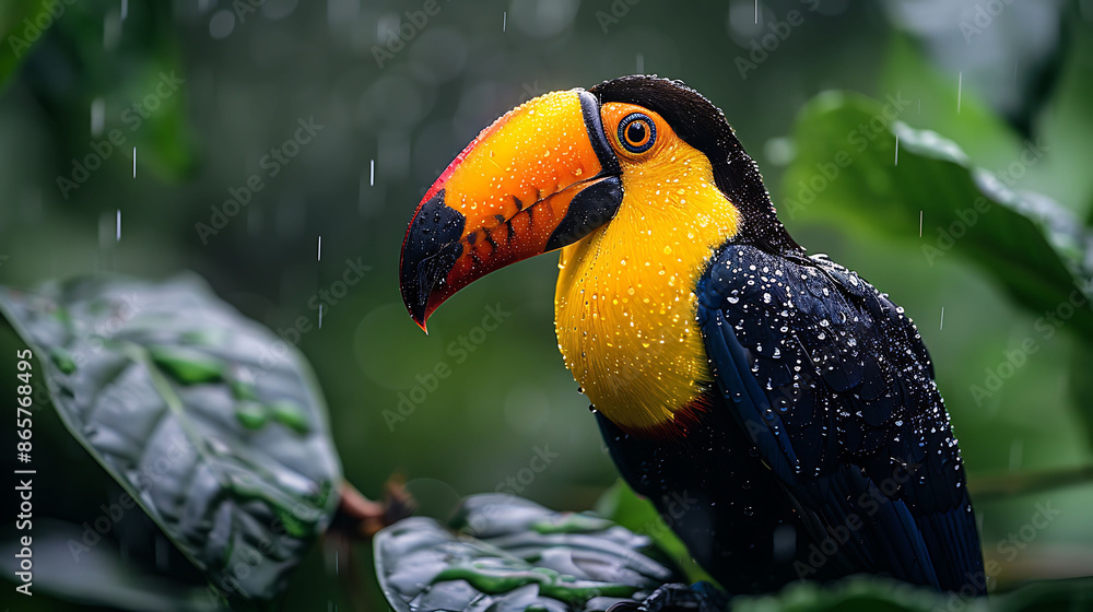 Obraz premium Tropical forest a toucan perched on a branch 