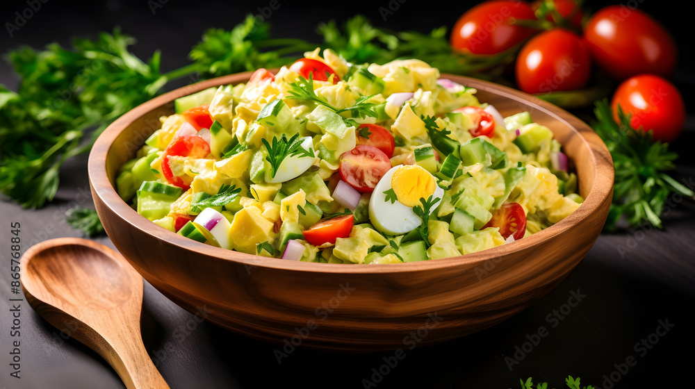 Freshly Prepared Egg Salad: A Delicious, Healthy Delight Packed with Colorful Vegetables Freshly Prepared Egg Salad: A Delicious, Healthy Delight Packed with Colorful Vegetables