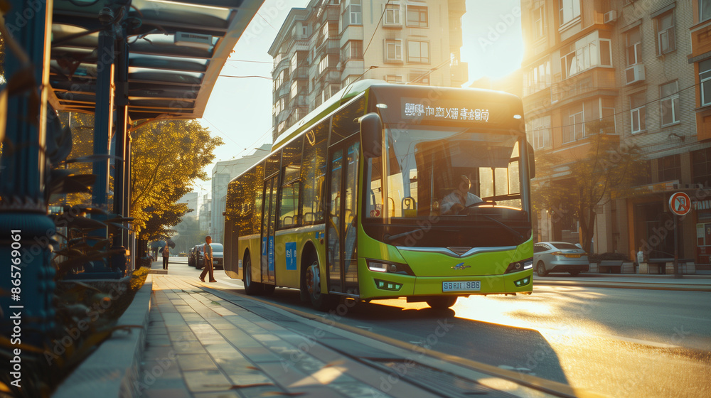 Obraz premium Sustainable travel: Showcasing electric buses in urban transport