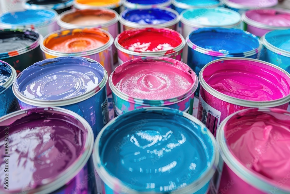 vibrant paint can array assortment of open paint cans with rich glossy colors creative inspiration artistic potential bold palette vibrant paint can array assortment of open paint cans with rich glossy colors creative inspiration artistic potential bold palette