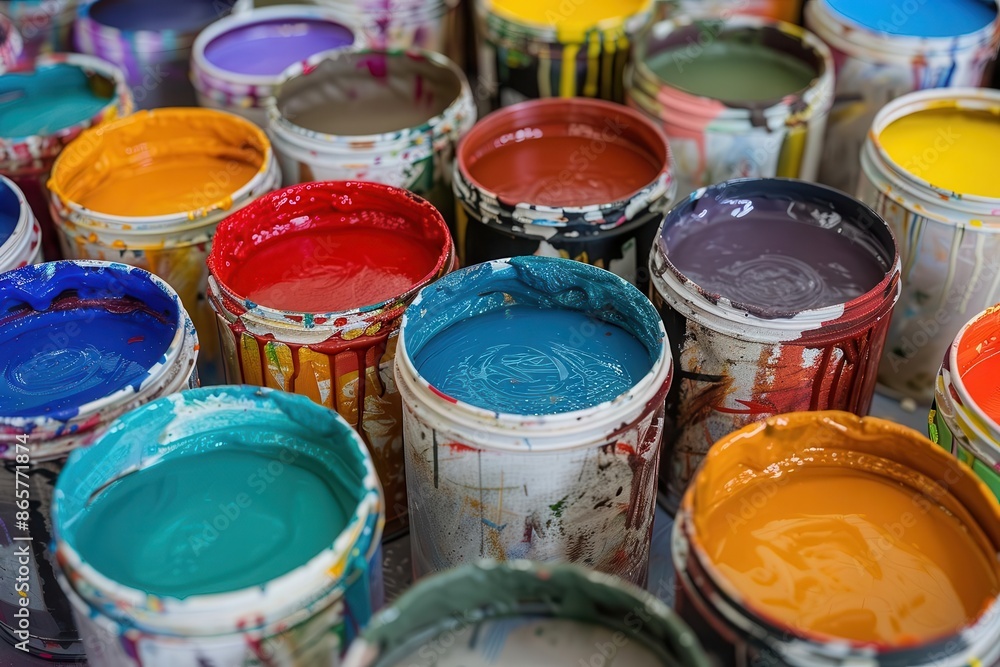 vibrant paint can array assortment of open paint cans with rich glossy colors creative inspiration artistic potential bold palette vibrant paint can array assortment of open paint cans with rich glossy colors creative inspiration artistic potential bold palette