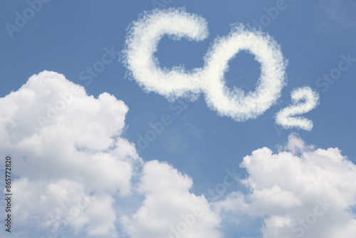 Canvastavla Blue sky with CO2 chemical formula and clouds