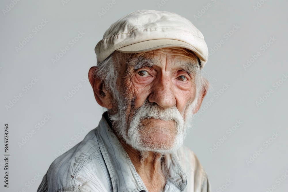Studio portrait of smiling old man on white background. Studio portrait of smiling old man on white background.