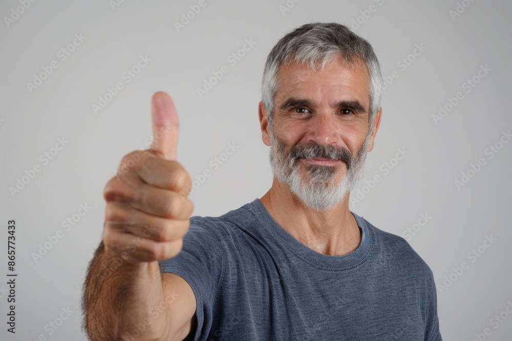 Middle aged man in casual attire giving thumbs up. Middle aged man in casual attire giving thumbs up.