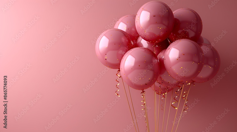 Pink gold foil balloons against a pastel pink background, perfect for celebrations Pink gold foil balloons against a pastel pink background, perfect for celebrations