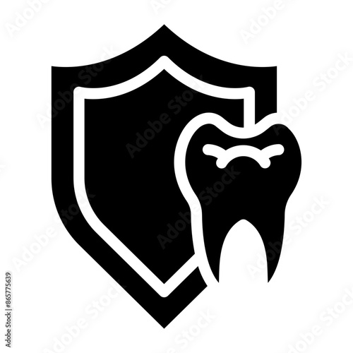 protection of healthy teeth with braces and shield icon symbol for dental care.