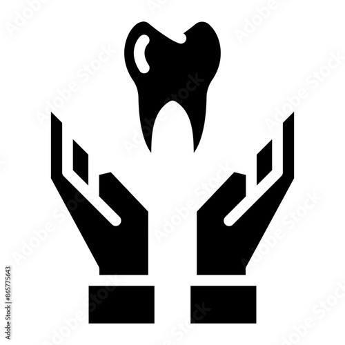 Human tooth on hand icon. Dental care, healthcare, medical treatment icon symbol