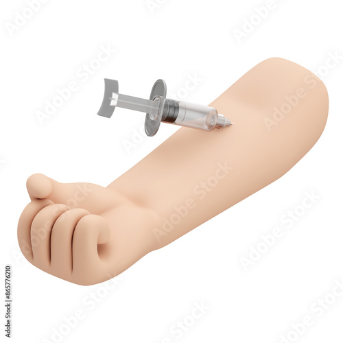 3D Cartoon Arm with Empty Syringe for Drawing Blood with Transparent Background photo