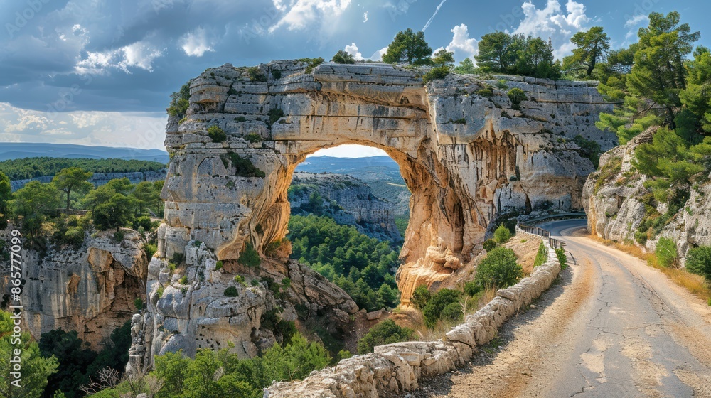Scenic Drive Through Defile de Ruoms: Famous Rock Arch on the Road Scenic Drive Through Defile de Ruoms: Famous Rock Arch on the Road