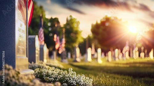 A cemetery with a large stone, 4th July Independence Day USA concept photo