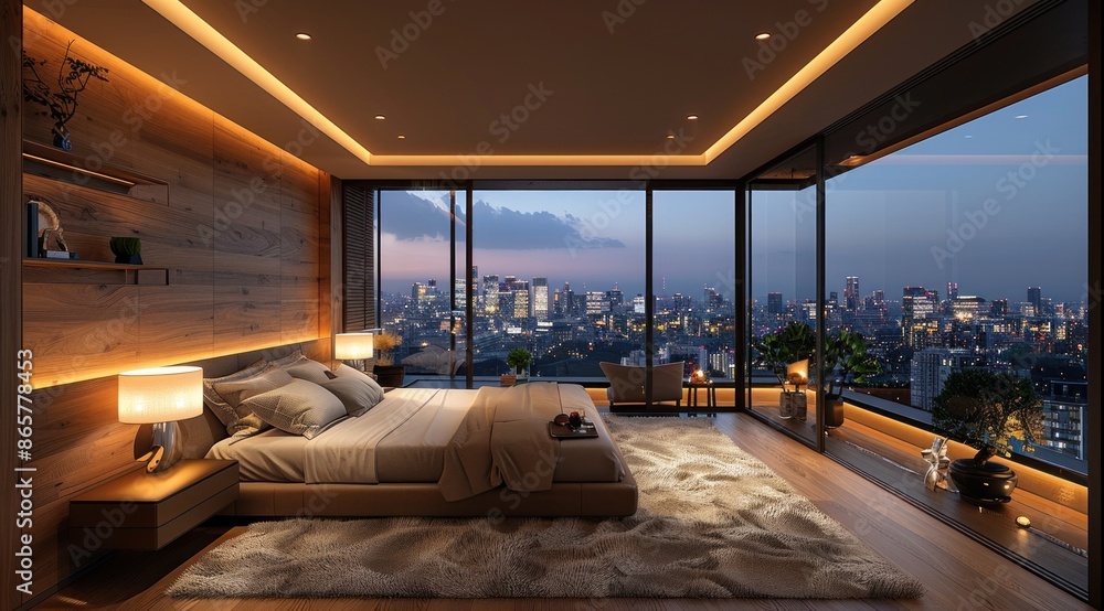 An airy, modern living space featuring a stunning floor-to-ceiling window, cozy furniture, and natural daylighting in a luxurious penthouse apartment An airy, modern living space featuring a stunning floor-to-ceiling window, cozy furniture, and natural daylighting in a luxurious penthouse apartment