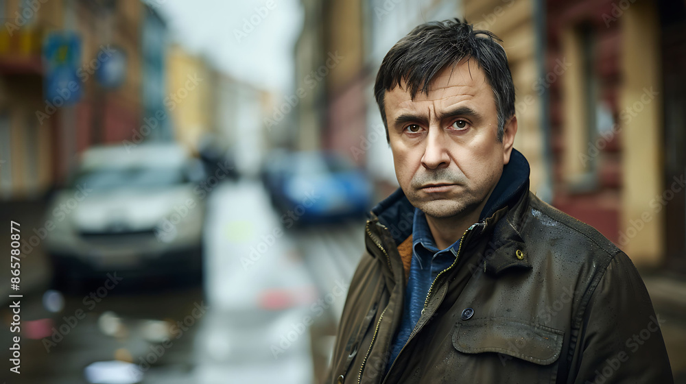 Journalist Standing in Front of Police Cordon at a Robbery Site, Defocused Scene Highlighting Impact on Local Businesses and Economy Journalist Standing in Front of Police Cordon at a Robbery Site, Defocused Scene Highlighting Impact on Local Businesses and Economy