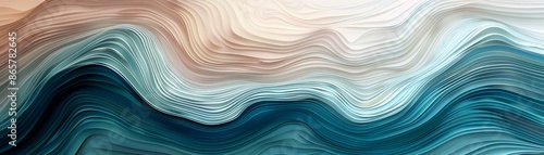 Abstract digital art with wavy lines in blue, white, and brown shades. Swirls and waves in a layered style, creating a sense of depth and movement.