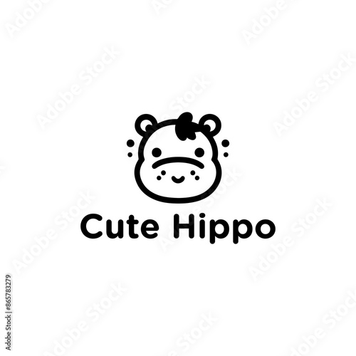 Cute hippo face icon logo vector