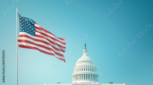 Wallpaper Mural A large American flag is flying in front of the Capitol building, 4th July Independence Day USA concept Torontodigital.ca