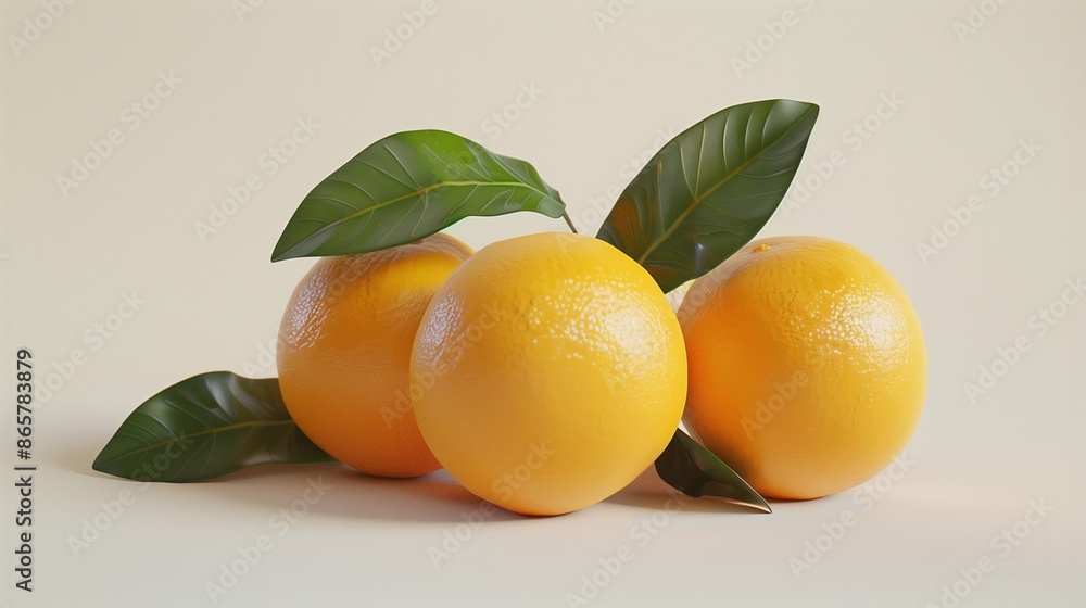 Fresh Oranges with Green Leaves on a Light Background Fresh Oranges with Green Leaves on a Light Background