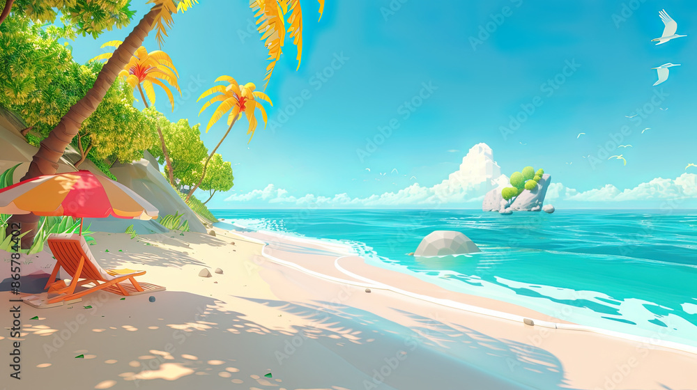 Naklejka premium colorful beach in summer, 3d illustration