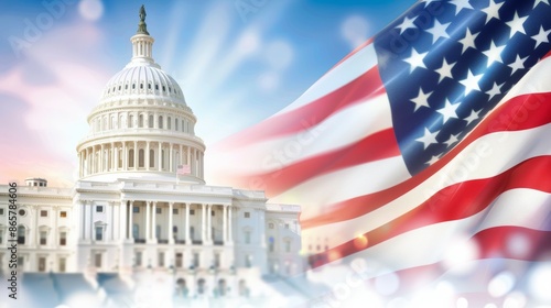 Wallpaper Mural A large American flag is flying in front of the United States Capitol building, 4th July Independence Day USA concept Torontodigital.ca