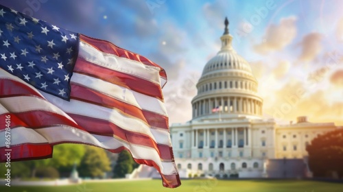 Wallpaper Mural A large American flag is flying in front of the United States Capitol building, 4th July Independence Day USA concept Torontodigital.ca