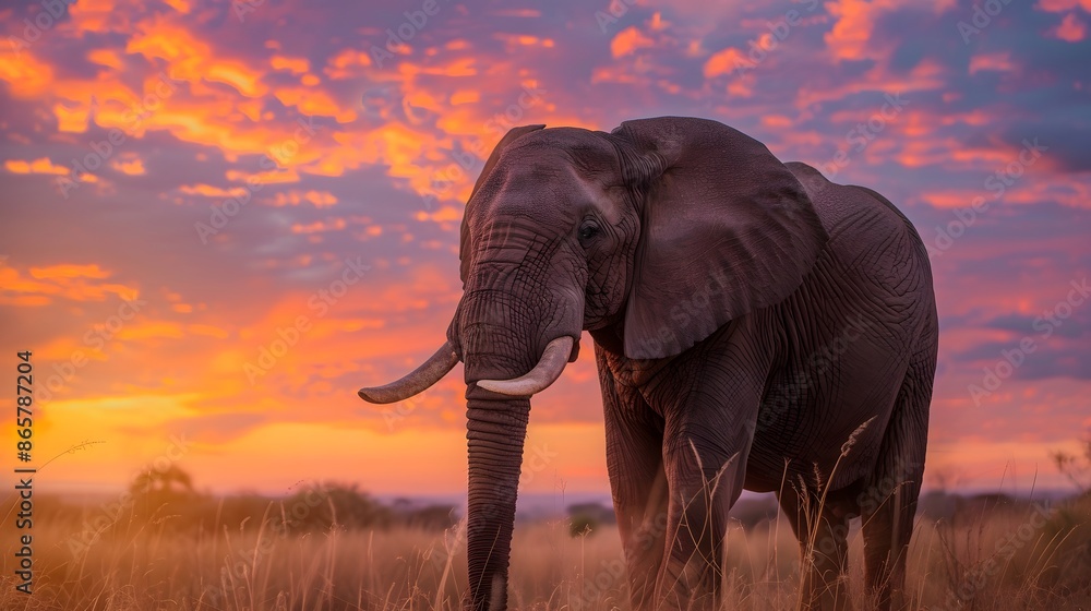 Obraz premium elephant and sunset. 